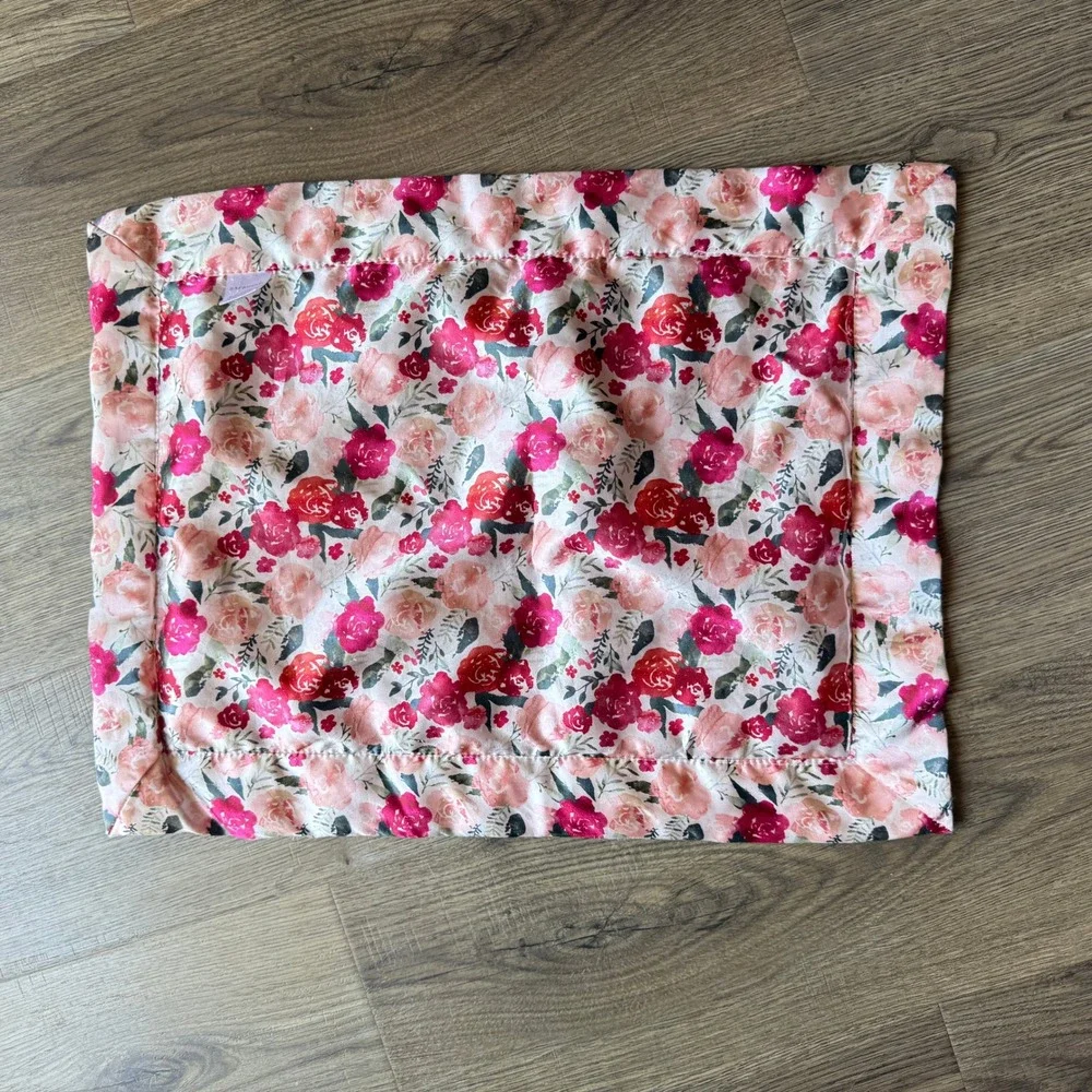 Saranoni Mini Blanket Pink Faux Fur Satin Border Floral Rose Security Lovey